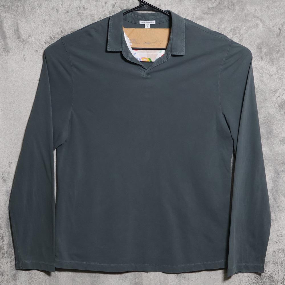 James Perse Polo Shirt Mens 4 XL Gray Standard Cotton Long Sleeve Made in USA